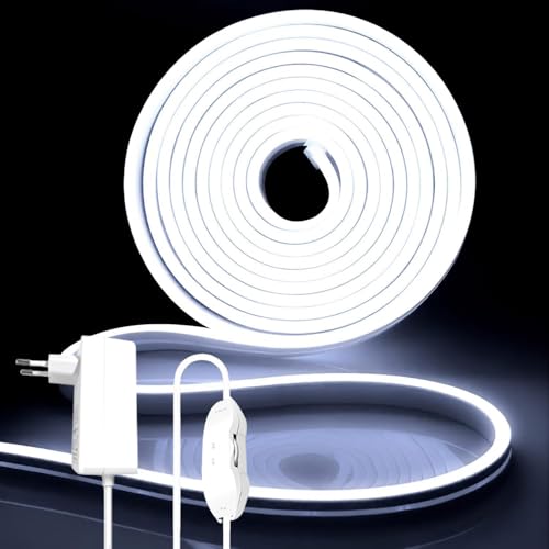 iNextStation LED Strip 5M, 12V Weiß Neon LED Streifen 6000K Dimmbar Wasserdicht Flexibel Neon Led Silikon Leiste Lichtband für Schlafzimmer Innen Aussenbereich Heim Küche Wohnzimmer Deko von iNextStation