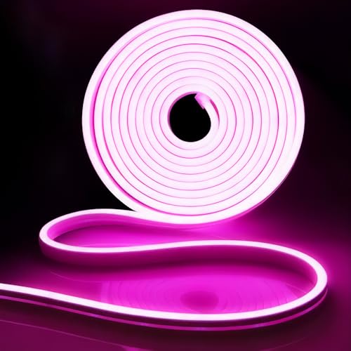 iNextStation 12V 5M Neon LED Strip Rosa, 600 LEDs Neon LED Streifen Flexibel Wasserdicht IP65 Neon Led Silikon Lichtband für Innen Aussenbereich Heim Küche Deko DIY (Netzadapter nicht enthalten) von iNextStation