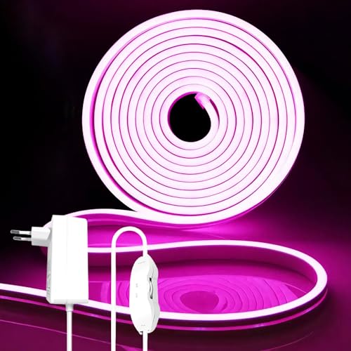 iNextStation LED Strip 5M, 12V Rosa Neon LED Streifen Dimmbar Wasserdicht Flexibel Neon Led Silikon Leiste Lichtband für Schlafzimmer Innen Aussenbereich Heim Küche Wohnzimmer Deko von iNextStation