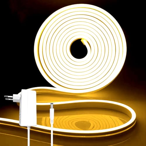 iNextStation LED Strip 5M, 12V Warmweiss Neon LED Streifen 3000K Dimmbar Wasserdicht Flexibel Neon Led Silikon Leiste Lichtband für Schlafzimmer Innen Aussenbereich Heim Küche Wohnzimmer Deko von iNextStation