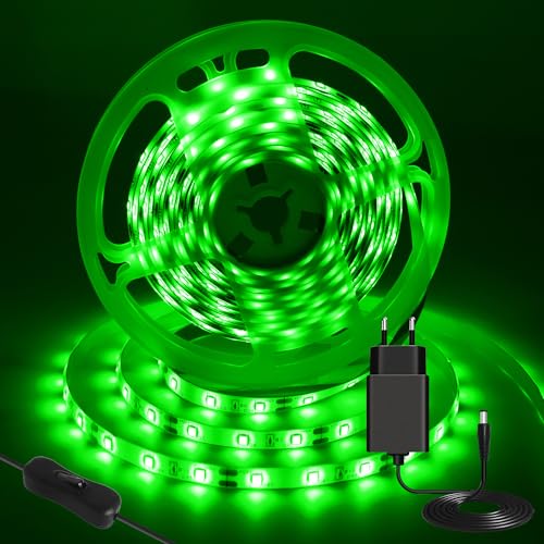 iNextStation 12V LED Streifen Grün, 5M/300 LEDs SMD 2835 Schneidbar LED Strip IP65 Wasserdichtes Selbstklebend LED Leiste Band für DIY Innen Küche Weihnachten Deko, Mit Netzteil von iNextStation