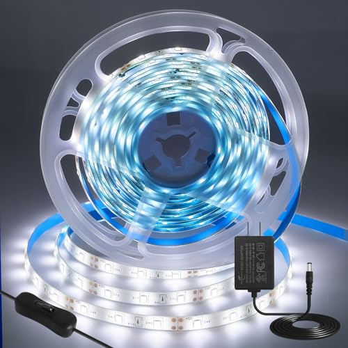 iNextStation 12V LED Streifen Kaltweiß, 5M/300 LEDs SMD 2835 Schneidbar LED Strip IP65 Wasserdichtes Selbstklebend LED Leiste Band für DIY Innen Küche Weihnachten Deko, Mit Netzteil von iNextStation