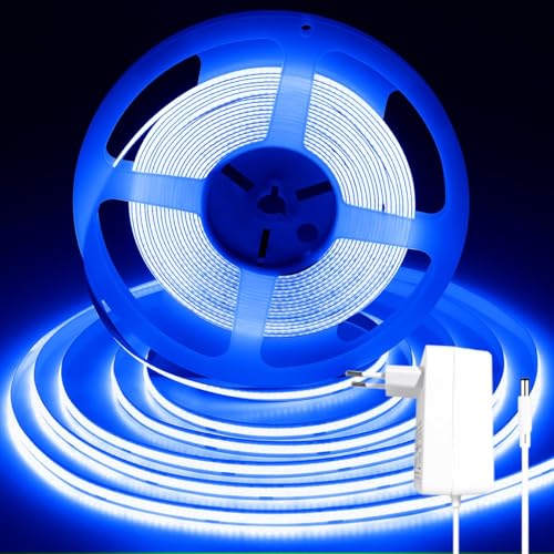 iNextStation COB LED Streifen 10m Blau, DC24V 8mm LED Strip Light CRI93+ mit Netzteil und Fernbedienung Dimmbar Lichtleiste Selbstklebend für Schlafzimmer TV Wohnzimmer Küche Spiegel von iNextStation