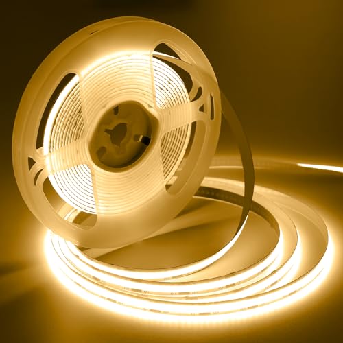 iNextStation COB LED Streifen 5M Warmweiß 3000K, DC12V Dimmbar LED Strip Lights mit Netzadapter Flexibel CRI93+ Lichtband Selbstklebend für Schlafzimmer, TV Hintergrundbeleuchtung, Küche von iNextStation
