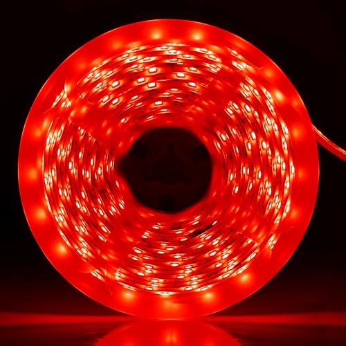 iNextStation 12V LED Streifen Rot, 5M/300 LEDs SMD 2835 Schneidbar LED Strip IP65 Wasserdichtes Selbstklebend LED Leiste Band für DIY Innen Küche Weihnachten Deko, Kein Netzteil/Stecker von iNextStation