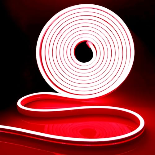 iNextStation LED Strip 5M, 12V Rot Neon LED Streifen Wasserdicht Flexibel Neon Led Silikon Leiste Lichtband für Schlafzimmer Innen Aussenbereich Heim Küche Wohnzimmer DIY Deko (Ohne Netzteil) von iNextStation