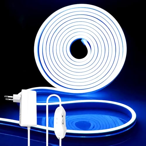 iNextStation LED Strip 5M, 12V Blau Neon LED Streifen Dimmbar Wasserdicht Flexibel Neon Led Silikon Leiste Lichtband für Schlafzimmer Innen Aussenbereich Heim Küche Wohnzimmer Deko von iNextStation