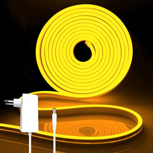 iNextStation LED Strip 5M, 12V Gelb Neon LED Streifen Dimmbar Wasserdicht Flexibel Neon Led Silikon Leiste Lichtband für Schlafzimmer Innen Aussenbereich Heim Küche Wohnzimmer Deko von iNextStation
