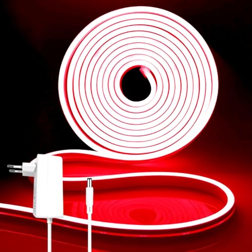 iNextStation LED Strip 5M, 12V Rot Neon LED Streifen Dimmbar Wasserdicht Flexibel Neon Led Silikon Leiste Lichtband für Schlafzimmer Innen Aussenbereich Heim Küche Wohnzimmer Deko von iNextStation