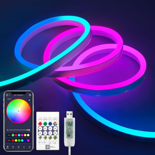 iNextStation Neon LED Strip 2m, 5V IP67 Wasserdicht RGB Smart IC Flexible LED Streifen mit App Steuerung Musik Sync DIY Formen für Wohnzimmer, Schlafzimmer, Wand, Party, Gaming Deko von iNextStation