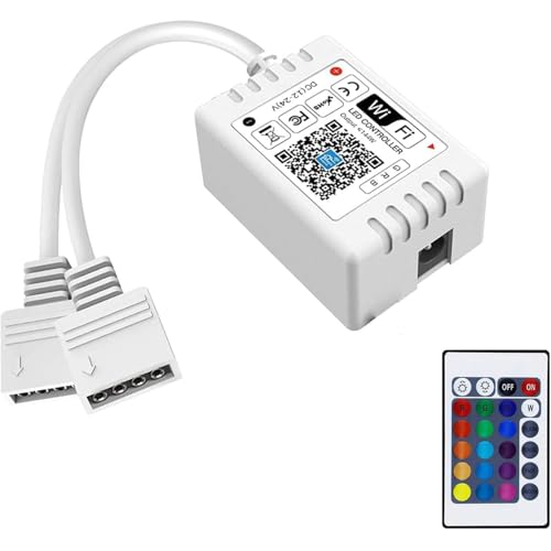 iNextStation Smart RGB LED Strip WiFi Kontroller DC12-24V mit 24 Tasten IR Fernbedienung Kompatibel mit Alexa Google Assistant IFTTT APP Steurung für 2835 5050 RGB LED Streifen(2 x 4Pin) von iNextStation