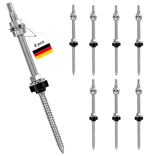 Stockschrauben m10,stockschrauben,stockschraube Stainless Steel Height Adjustable Hanger Bolt Dowels for Photovoltaic Solar Mounting on Building Roofs Material: Stainless Steel (Pack of 8) von iPalamila