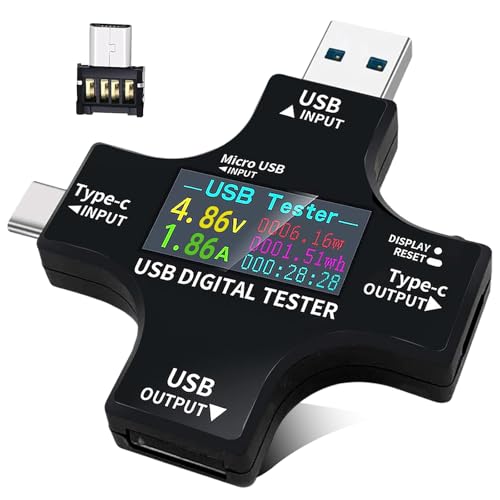 Tester USB Messgerät 2-in-1 USB C Strommessgerät Digital Multimeter Strommesser Power Meter,Spannung Voltmeter, Strom,usb messgerät, usb tester messgerät,Leistungskapazität Detektor von iPalamila