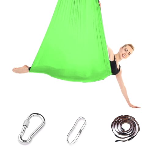 iPalamila Aerial Yoga Hängematte Set,Yoga Hammock 200 Kg Max. Tragfähigkeit Mit Beschläge,Full Body Anti-Gravity-Übungen(Grasgrün,150x280CM) von iPalamila
