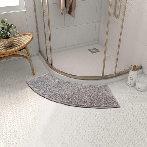 iPalamila Badteppich rund,duschvorleger halbrund,Duschvorleger runddusche,Zottelige Duschmatte Viertelkreis rutschfeste Hochflor Gebogen Duschmatte,Waschbarer Badematte für Eckdusche von iPalamila
