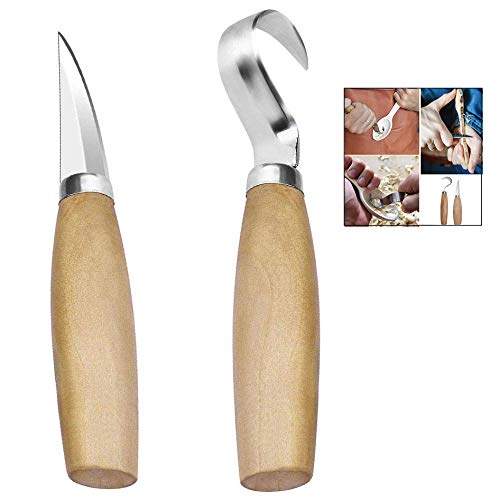 iPobie Schnitzmesser, 2 Stück Holz Skulptur Schnitzen Kerbschnitzmesser Werkzeug Holzschnitzerei Kit,Edelstahl Schnitzwerkzeuge für Anfänger/Profis (Hakenmesser und Schlagmesser) von iPobie