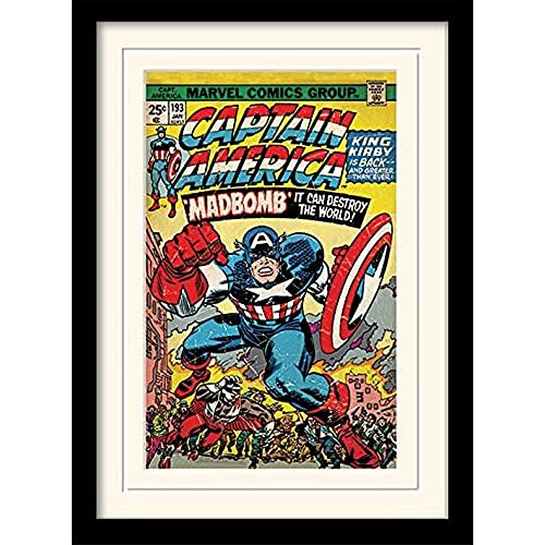 Pyramid International Captain America (Madbomb) 30x40 cm montiert und gerahmt, Mounted 250GSM PAPERWRAP MDF, Mehrfarbig, 44 x 33 x 4 cm von iPosters