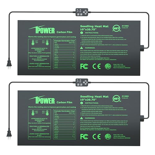 iPower 2er-Pack Sämlingsmatte für Pflanzen mit doppeltem digitalem Temperaturregler, MET-zertifiziertes Heizkissen, 25,4 x 52,7 cm, Schwarz von iPower