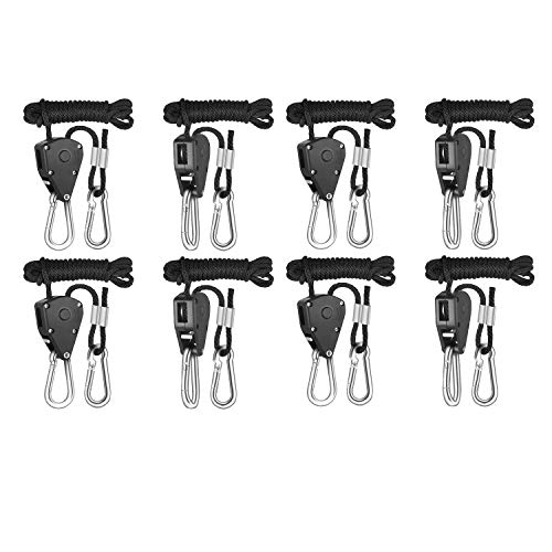 iPower 4-Pair 1/8 Inch Adjustable Heavy Duty Rope Clip Hanger Reinforced Metal Internal Gears 8-Feet Long 150lbs Weight Capacity von iPower