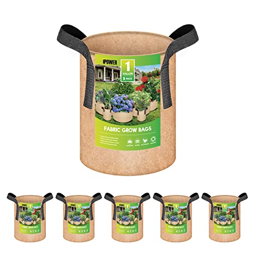 iPower 5er-Pack Pflanzen-Wachstumstaschen, verdickte Vliesstoff-Töpfe, robust, langlebig, mit Tragegriffen für Garten, Hellbraun von iPower