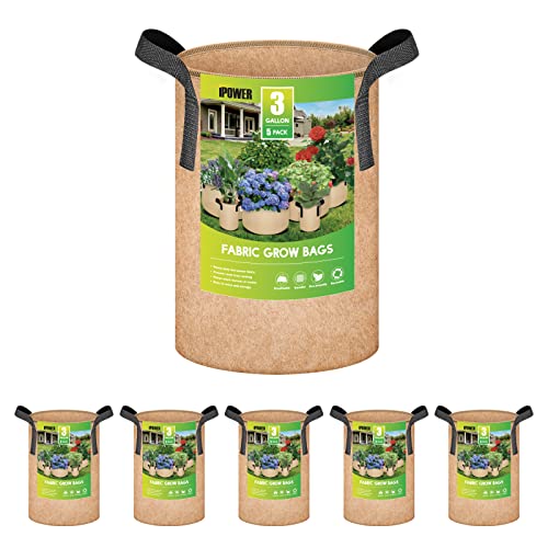 iPower 5er-Pack Pflanzen-Wachstumstaschen, verdickte Vliesstoff-Töpfe, robust, langlebig, mit Tragegriffen für Garten, Hellbraun von iPower