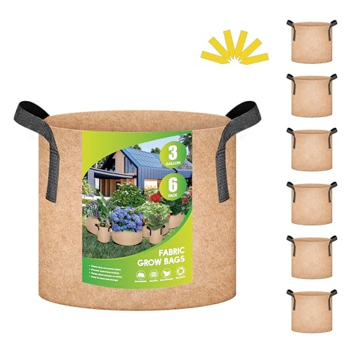 iPower Pflanzen-Wachstumsbeutel, robuste Stofftöpfe, 300 g dick, Vliesstoffbehälter, Belüftung mit Nylon-Griffen, zum Pflanzen von Gemüse, Obst, Blumen, Hellbraun, 2024 Version von iPower