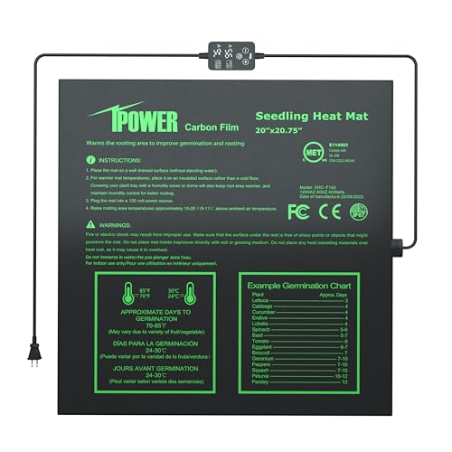 iPower Sämlingmatte für Pflanzen mit Dual-Digital-Temperaturregler, MET zertifiziertes Heizkissen, 50,8 x 52,7 cm, Schwarz von iPower