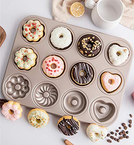 iprotech Donut-Form, 12 Mulden, antihaftbeschichtet, Karbonstahl, für Kuchen, Bagel, Backen, Donut-Form für den Ofen (1 Stück) von iProTech
