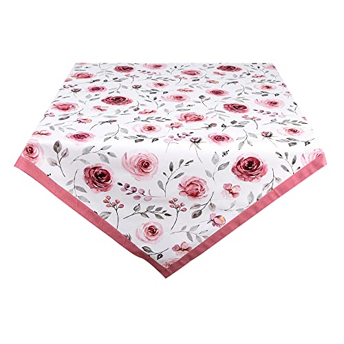 CLAYRE & EEF Weiße Tischdecke Ostern Herzstück quadratisch mit rosa Blumen 100x100 von Clayre & Eef