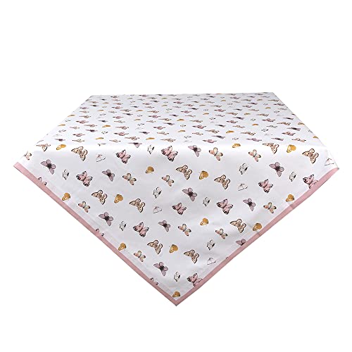 Clayre & Eef Tischdecke 100x100 cm Beige Rosa Baumwolle Quadratisch Schmetterlinge Tischtuch Tischtextilien von Clayre & Eef