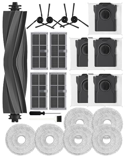 iRobacc 22 Stück Zubehör für Dreame X40 Ultra/L40 Ultra /X40 Master/Mova P50 Pro Ultra/P10 Pro Ultra,1 Rollenbürste 4 Seitenbürsten 5 Aktivkohle Staubbeutel 4 Aktivkohle HEPA-Filter 6 Wischtücher von iRobacc