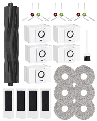 iRobacc 23 Stück Zubehörset für ECOVACS DEEBOT T20 Omni,T20e Omni Saugroboter,1 Hauptbürste 6 Seitenbürsten 5 Großvolumiger Staubbeutel 4 Aktivkohle HEPA-Filter 6 Wischtücher 1 Reinigungsbürste von iRobacc