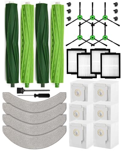 iRobacc 26 Stück Zubehörset für iRobot Roomba Combo j7+(j7 plus)/j9+(j9 plus)/10 MAX Saugroboter,4 Rollenbürste 6 Seitenbürsten 4 HEPA-Filter 4 Wischtücher 6 Staubbeutel 1 Bürste etc. von iRobacc
