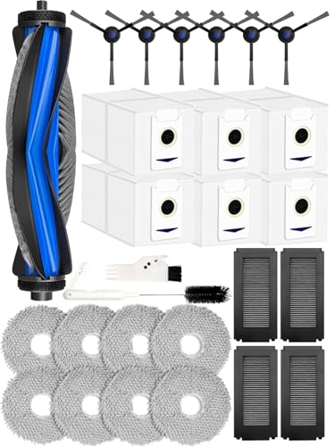 iRobacc 27 Stück Zubehör für ECOVACS DEEBOT N30 Pro Omni, N30 Omni Saugroboter, 1 Hauptbürste 6 Seitenbürsten 6 Aktivkohle Staubbeutel 4 Aktivkohle HEPA-Filter 8 Wischtücher 2 Reinigungsbürste Schw von iRobacc
