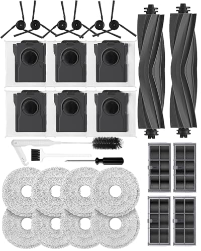 iRobacc 29 Stück Zubehör für Dreame X40 Ultra/L40 Ultra /X40 Master/Mova P50 Pro Ultra/ P10 Pro Ultra：2 Rollenbürste 6 Seitenbürsten 6 Staubbeutel 4 HEPA-Filter 8 Wischtücher von iRobacc