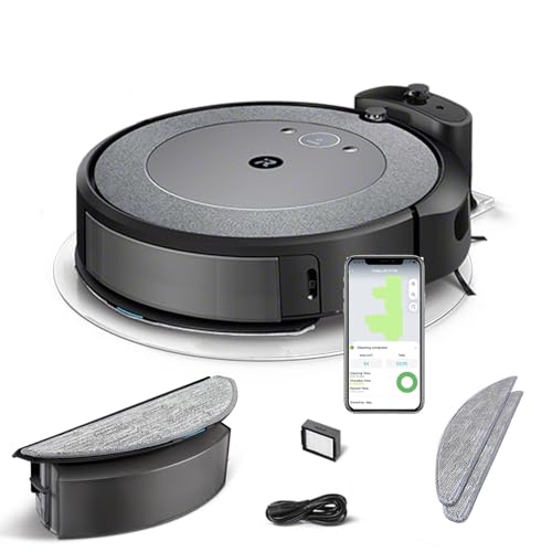 iRobot Roomba Combo i5 (i5172) Saug- und Wischroboter, WLAN-fähig, intelligente Navigation, 2 Gummibürsten für alle Böden, Reinigung nach Raum, Kompatibel mit Sprachassistenten, Farbe: Cool von iRobot
