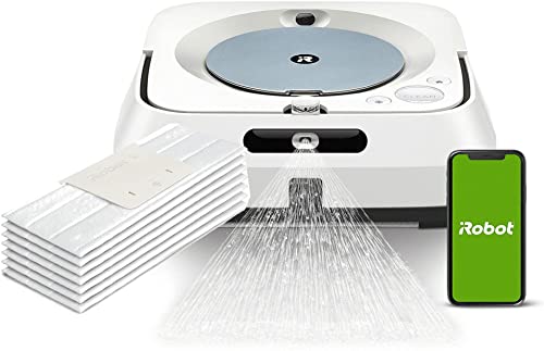 iRobot Braava Jet m6 (m6134) App-steuerbarer Wischroboter mit Präzisions-Sprühstrahl, Reinigung nach Räumen und Objekten, Sprachassistent-kompatibel im Set mit 7 Original Trockenwischtücher (Einweg) von iRobot