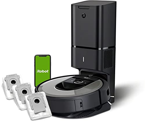 iRobot Roomba i7+ (i7556) App-steuerbarer Saugroboter mit Absaugstation, Kartierung, Reinigung nach Räumen und Objekten, Sprachassistenten-kompatibel im Set mit 3 Stück Original Staubsaugerbeutel von iRobot