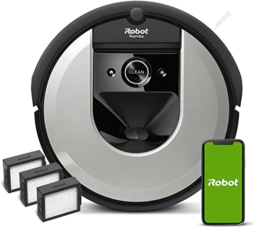 iRobot Roomba i7 (i7156) App-steuerbarer Saugroboter, zwei Gummibürsten, Raumkartierung, Sprachassistenten-kompatibel, Reinigung nach Räumen und Objekten im Set mit 3 Stück Ersatz-Hochleistungsfilter von iRobot