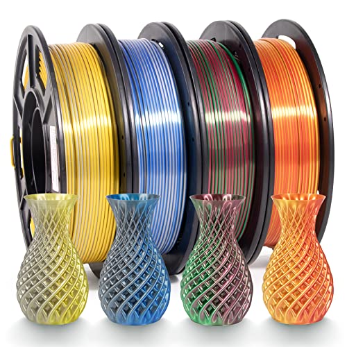 iSANMATE Dual Color Seide Filament Set, Silk PLA Filament 1.75mm, PLA 250g x 4 Colours 3D Printer PLA Silk Filament Set, Gold Rot/Gold Silber/Blau Silber/Rot Grün von iSANMATE