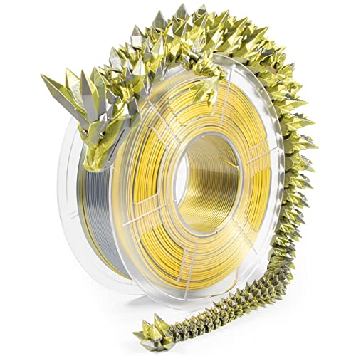 iSANMATE Dual Color Silk PLA Filament, Dual Color Seide Filament 1.75mm PLA für 3D Drucker FDM, 1KG Spule (2.2 LBS), Maßgenauigkeit +/- 0.03 mm, Gold Silber Silk PLA Filament von iSANMATE