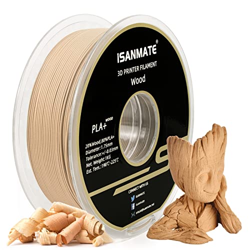 iSANMATE Filament 1.75 PLA+, Wood PLA+ Filament 3d Drucker Filament 1 kg Spule (20% Holzpulver+80% PLA+) von iSANMATE