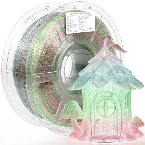 iSANMATE PETG High Speed Transparent Glitzer Filament, 1,75mm PETG Klarer Gradient Rainbow, Mehrfarbiges 3D Drucker 1KG(2.2lb)/Spule, Clear Filament von iSANMATE