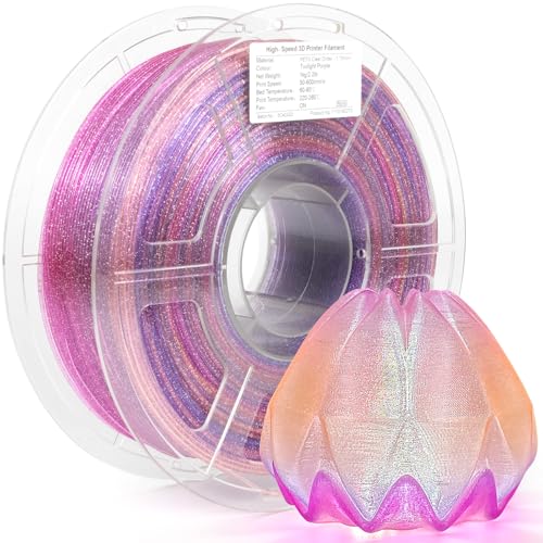 iSANMATE PETG High Speed Transparent Glitzer Filament, 1,75mm PETG Klarer Gradient Rainbow, Mehrfarbiges 3D Drucker 1KG(2.2lb)/Spule, Clear Filament von iSANMATE