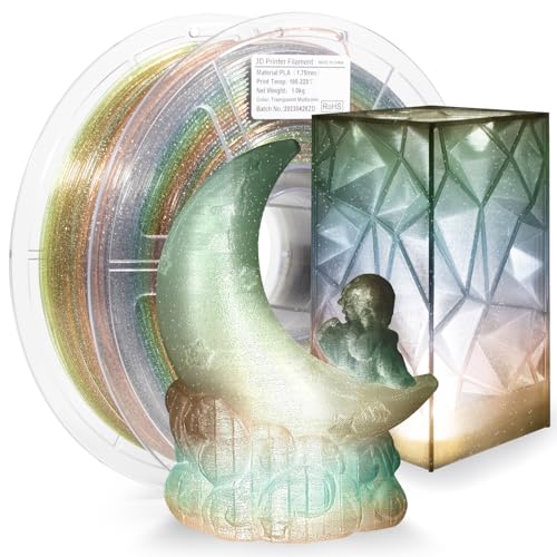 iSANMATE PLA Glitzer Transparent Filament 1.75mm, Transparent Rainbow PLA Filament, Multicolor 3D Drucker Flammpunkt Filament PLA 1KG Spule, Genauigkeit +/- 0.03 mm von iSANMATE