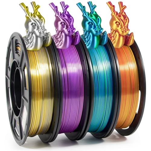 iSANMATE Silk PLA Filament 1.75 set, Dual Color Filament Silk PLA Gold Rot/Gold Silber/Blau Grün/Lila Rosa 250g Spule x 4 Farbe 3D Drucker Filament Set von iSANMATE