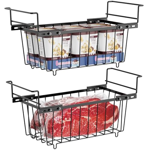 iSPECLE Gefrierkörbe für Gefriertruhe - 2er Klein Hängender Gefrierkorb mit Griffen für 198L Truhengefrier, Gefriertruhe Organizer Schafft Mehr Platz, Einfach zum Sortieren und Essen bekommen, Schwarz von iSPECLE