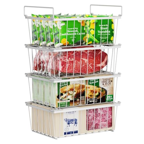 iSPECLE Gefrierschrank Organizer - 4er stapelbare Gefrierkörbe für 215L Truhengefrierschrank Schaffen Platz, Gefrier korganizer korb mit Griffen einfach zum Sortieren und Essen bekommen, Weiß iSPECLE Gefrierschrank Organizer - 4er stapelbare Gefrierkörbe für 215L Truhengefrierschrank Schaffen Platz, Gefrier korganizer korb mit Griffen einfach zum Sortieren und Essen bekommen, Weiß von iSPECLE