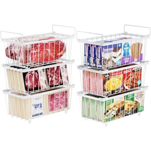 iSPECLE Gefrierschrank Organizer Behälter – 6er Gefriertruhe Körbe für 198L Tiefkühltruhen Sortieren Gefrorenes Fleisch, Sparen Platz, Stapelbare Gefrierkörbe Mit Griffen Leicht zu Erreichen, Weiß von iSPECLE