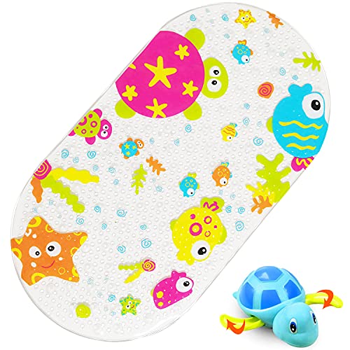 iSagax Badewannenmatte Kinder Badewanneneinlage Baby Bunt Antirutschmatte Badewanne Rutschmatte Badematte Saugnapf Karton Entwurf 39 x 69 cm (Fisch und Schildkröte) von iSagax